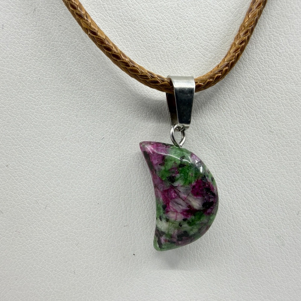 Natural Ruby Zoisite Crystal Moon Necklace Boho Layering Aesthetic Gift Idea